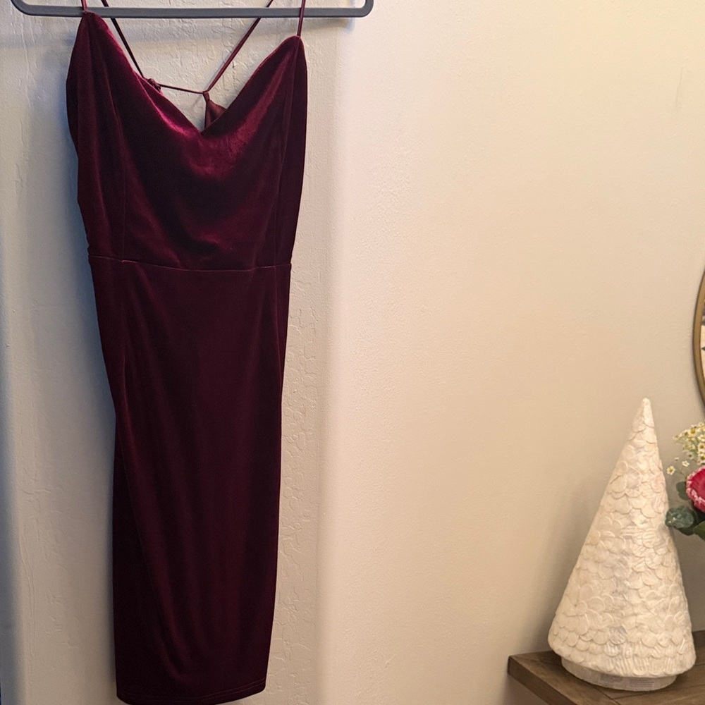 Lulus Burgundy Velvet V Neck Dress with a